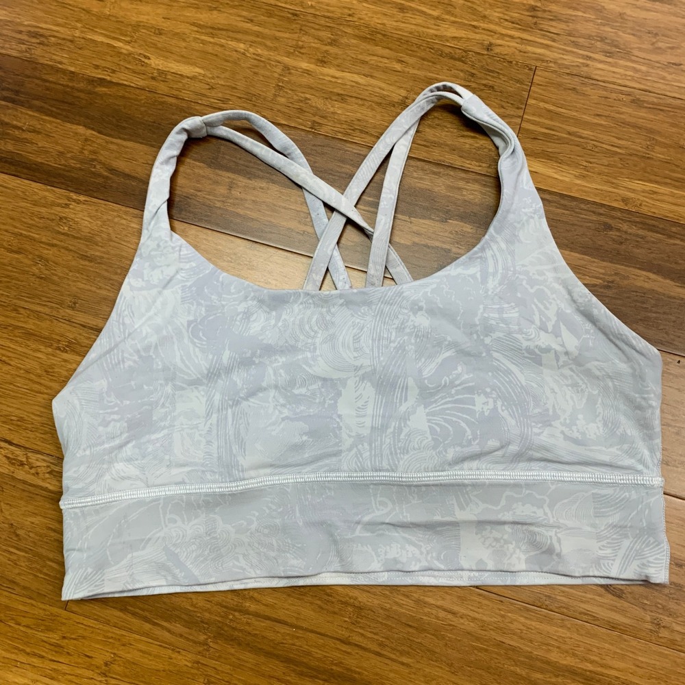 Lululemon Energy Long Line‎ Yoga Bra Womens Size 10 Gray Criss Cross Back Design